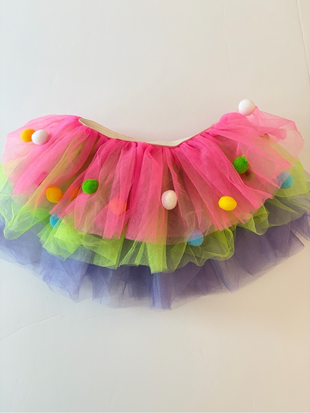 Great Prentenders Girls Neon Tulle Pom Pom Skirt - Pink, Green, Purple